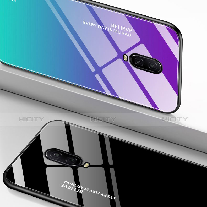 Coque Rebord Contour Silicone et Vitre Miroir Housse Etui Degrade Arc en Ciel pour OnePlus 6T Plus