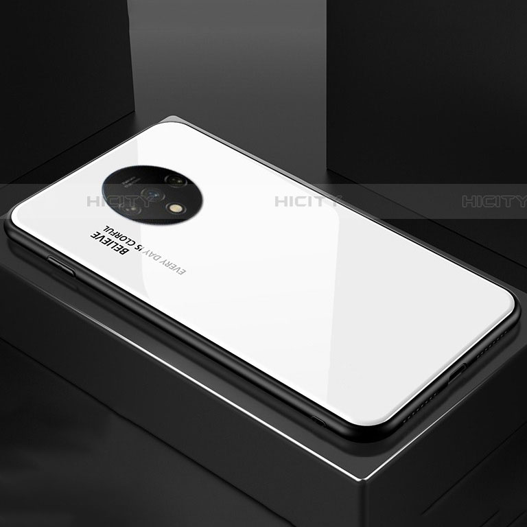 Coque Rebord Contour Silicone et Vitre Miroir Housse Etui Degrade Arc en Ciel pour OnePlus 7T Blanc Plus