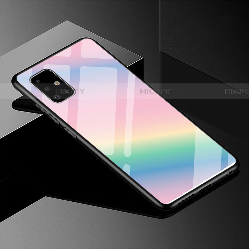 Coque Rebord Contour Silicone et Vitre Miroir Housse Etui Degrade Arc en Ciel pour Samsung Galaxy A51 5G Colorful Plus