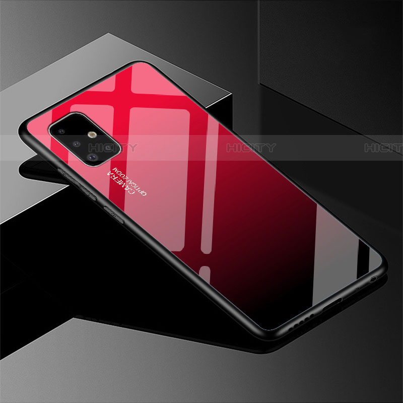 Coque Rebord Contour Silicone et Vitre Miroir Housse Etui Degrade Arc en Ciel pour Samsung Galaxy A51 5G Rouge Plus