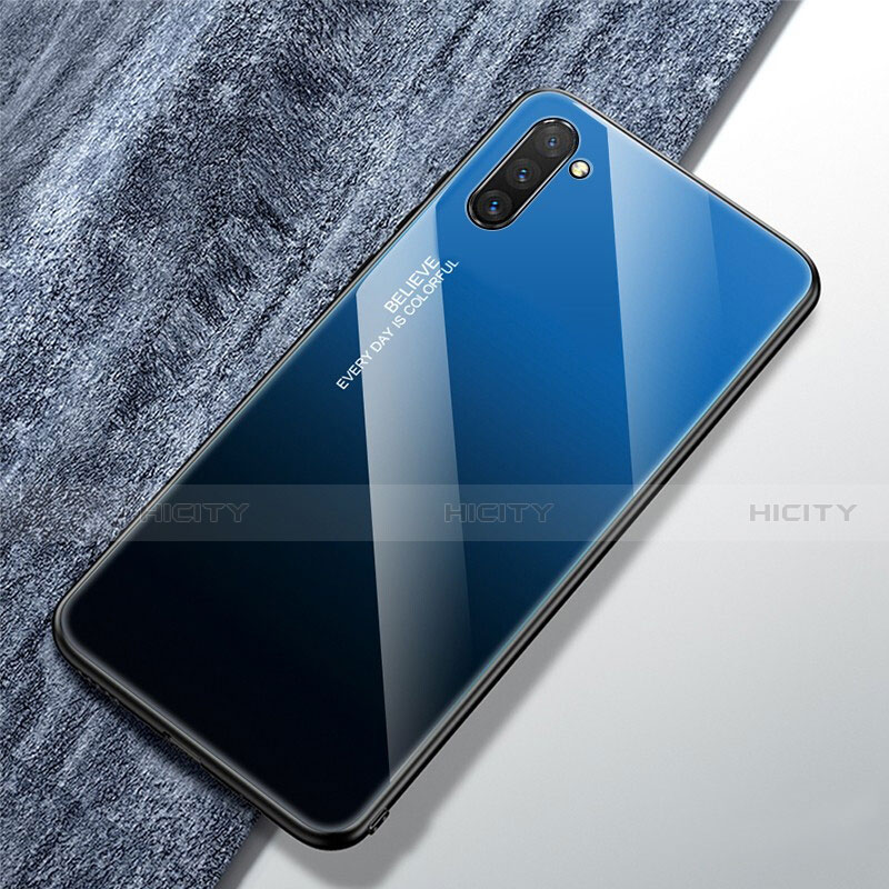 Coque Rebord Contour Silicone et Vitre Miroir Housse Etui Degrade Arc en Ciel pour Samsung Galaxy Note 10 Bleu Plus