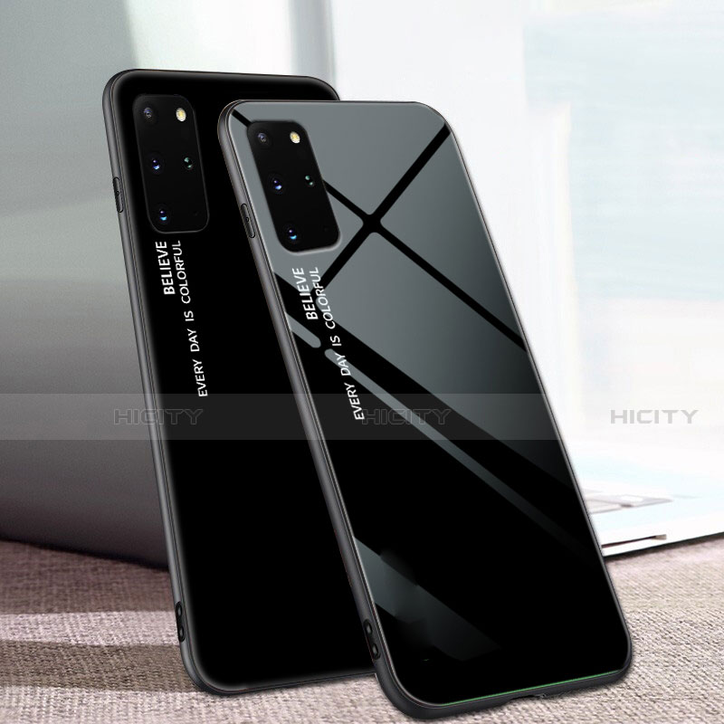 Coque Rebord Contour Silicone et Vitre Miroir Housse Etui Degrade Arc en Ciel pour Samsung Galaxy S20 Plus 5G Noir Plus