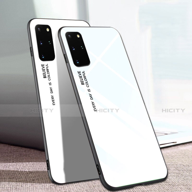 Coque Rebord Contour Silicone et Vitre Miroir Housse Etui Degrade Arc en Ciel pour Samsung Galaxy S20 Plus Blanc Plus