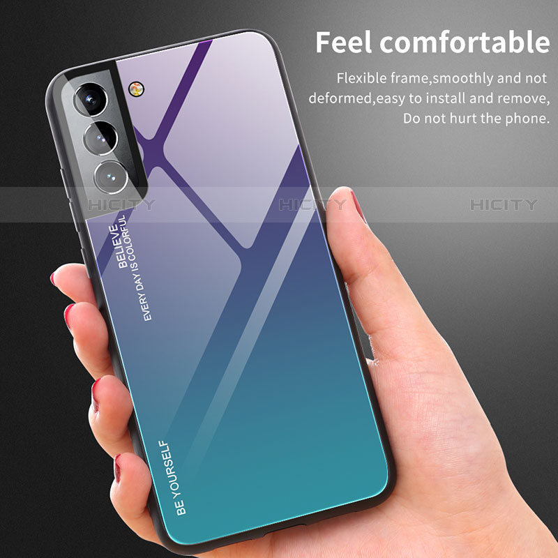Coque Rebord Contour Silicone et Vitre Miroir Housse Etui Degrade Arc en Ciel pour Samsung Galaxy S21 5G Plus