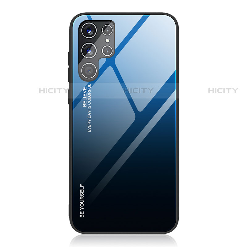 Coque Rebord Contour Silicone et Vitre Miroir Housse Etui Degrade Arc en Ciel pour Samsung Galaxy S21 Ultra 5G Bleu Plus