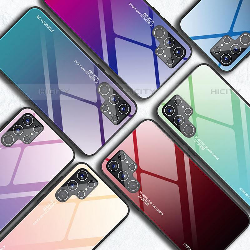 Coque Rebord Contour Silicone et Vitre Miroir Housse Etui Degrade Arc en Ciel pour Samsung Galaxy S22 Ultra 5G Plus