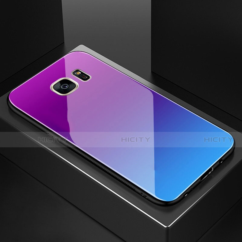 Coque Rebord Contour Silicone et Vitre Miroir Housse Etui Degrade Arc en Ciel pour Samsung Galaxy S7 Edge G935F Colorful Plus