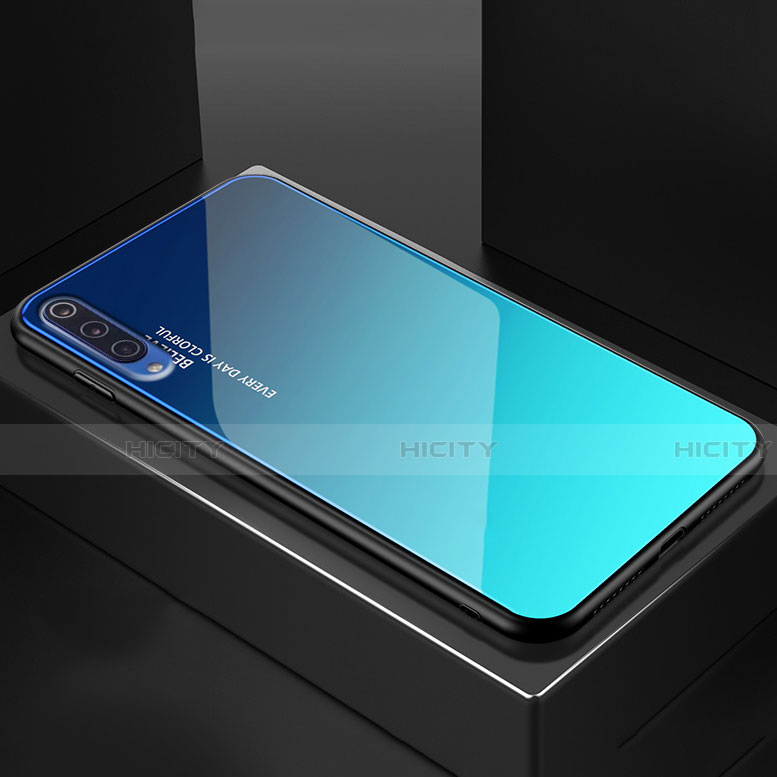 Coque Rebord Contour Silicone et Vitre Miroir Housse Etui Degrade Arc en Ciel pour Xiaomi Mi 9 Pro 5G Bleu Ciel Plus