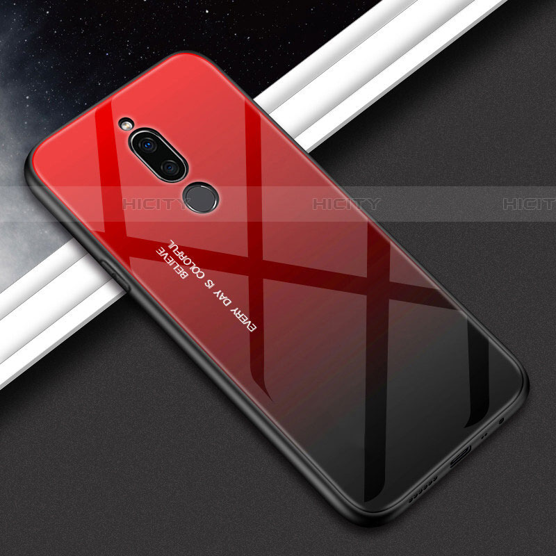 Coque Rebord Contour Silicone et Vitre Miroir Housse Etui Degrade Arc en Ciel pour Xiaomi Redmi 8 Rouge Plus