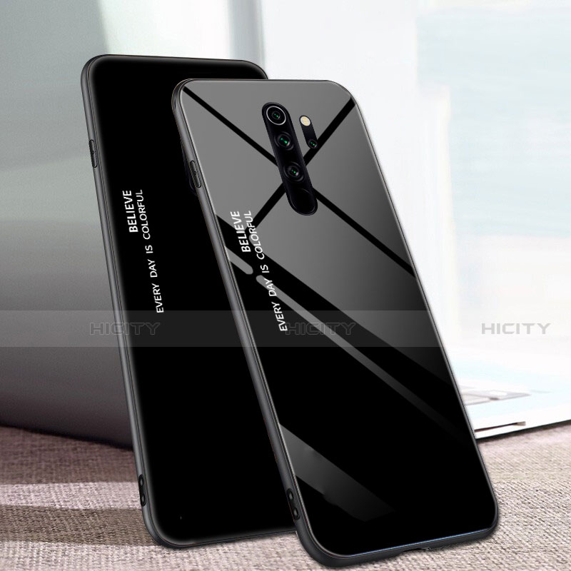 Coque Rebord Contour Silicone et Vitre Miroir Housse Etui Degrade Arc en Ciel pour Xiaomi Redmi Note 8 Pro Noir Plus