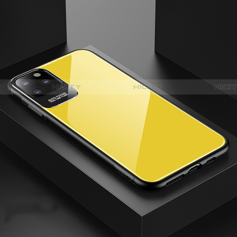 Coque Rebord Contour Silicone et Vitre Miroir Housse Etui G02 pour Apple iPhone 11 Pro Max Jaune Plus