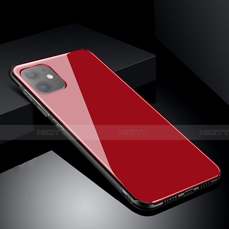 Coque Rebord Contour Silicone et Vitre Miroir Housse Etui M01 pour Apple iPhone 11 Rouge Plus