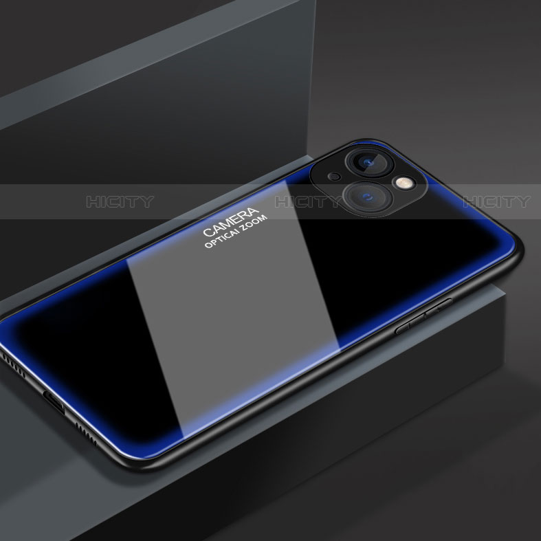 Coque Rebord Contour Silicone et Vitre Miroir Housse Etui M01 pour Apple iPhone 13 Bleu Plus