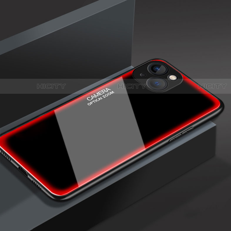 Coque Rebord Contour Silicone et Vitre Miroir Housse Etui M01 pour Apple iPhone 13 Mini Rouge Plus
