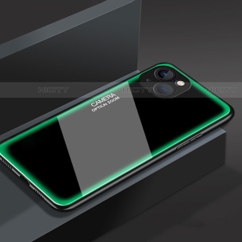 Coque Rebord Contour Silicone et Vitre Miroir Housse Etui M01 pour Apple iPhone 14 Vert Plus