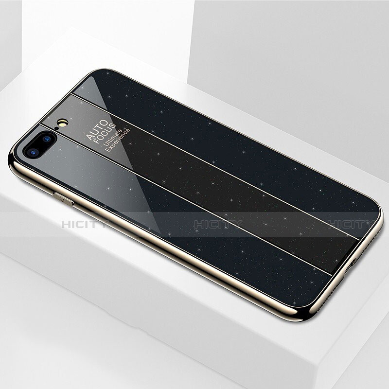 Coque Rebord Contour Silicone et Vitre Miroir Housse Etui M01 pour Apple iPhone 7 Plus Noir Plus