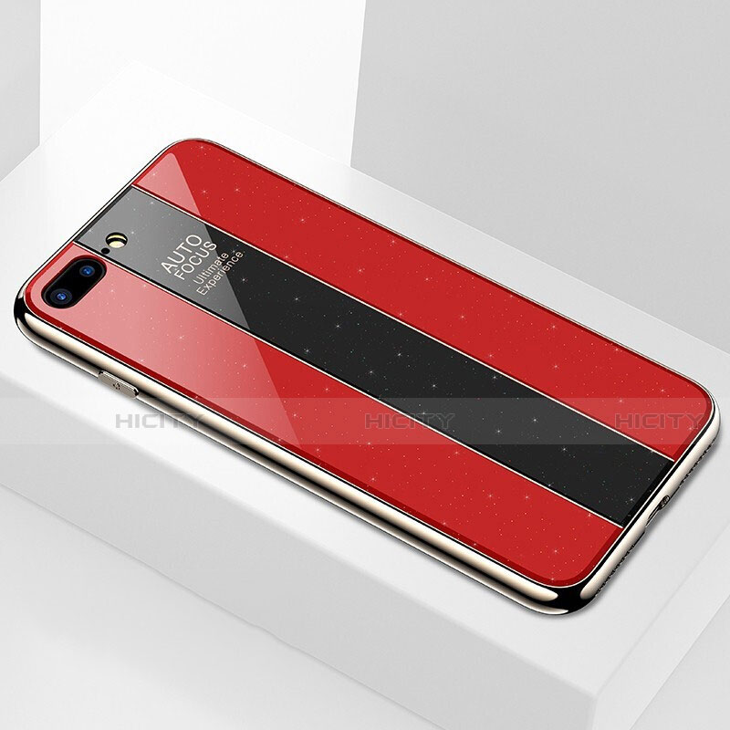 Coque Rebord Contour Silicone et Vitre Miroir Housse Etui M01 pour Apple iPhone 7 Plus Rouge Plus