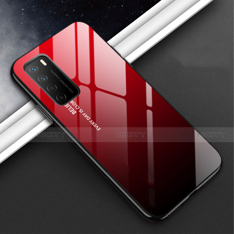 Coque Rebord Contour Silicone et Vitre Miroir Housse Etui M01 pour Huawei Honor Play4 5G Rouge Plus