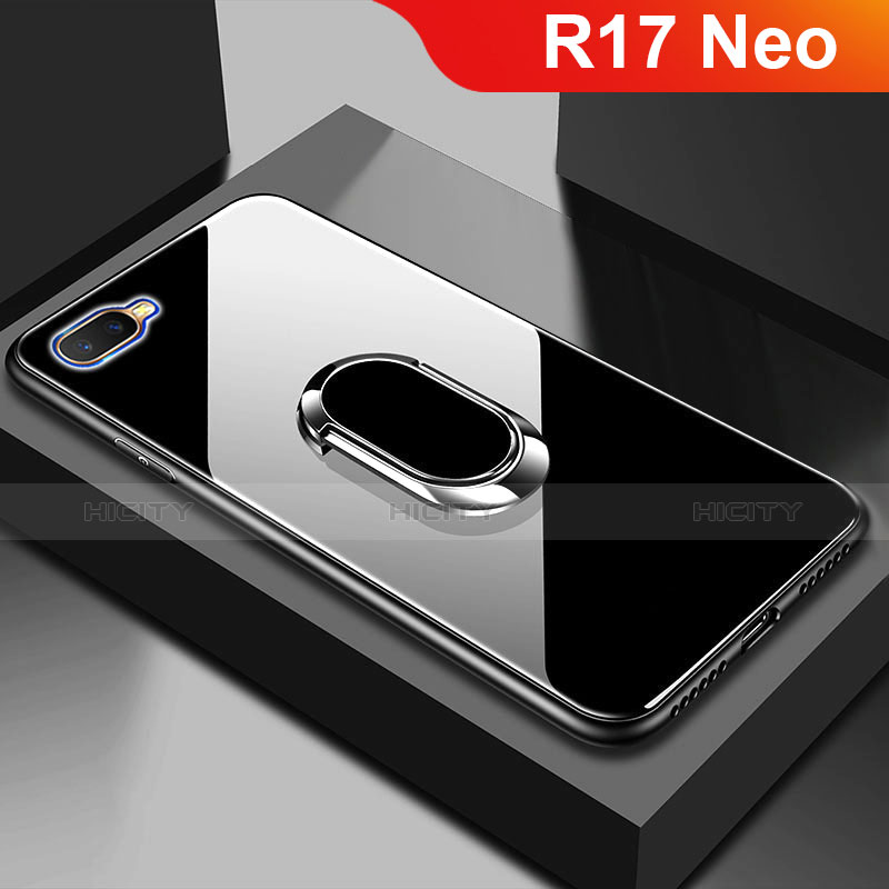 Coque Rebord Contour Silicone et Vitre Miroir Housse Etui M01 pour Oppo R17 Neo Noir Plus