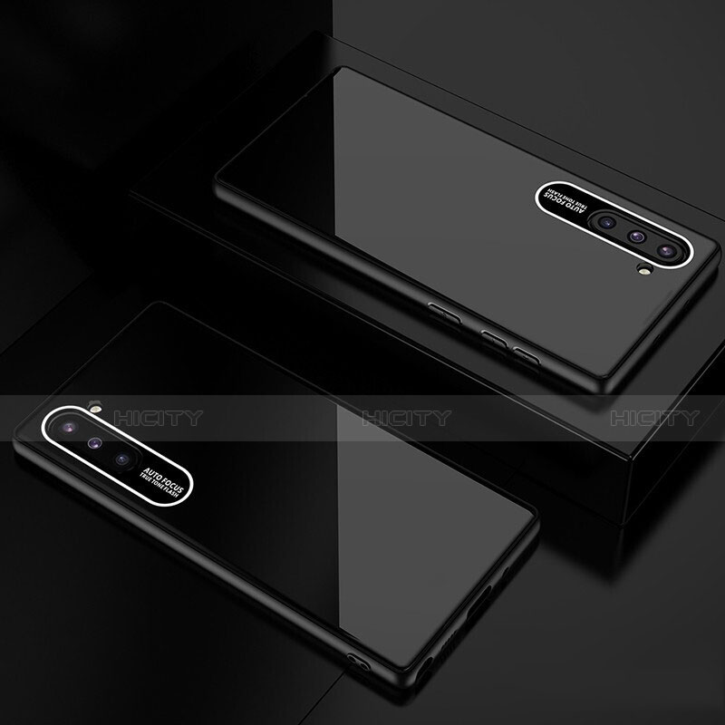 Coque Rebord Contour Silicone et Vitre Miroir Housse Etui M01 pour Samsung Galaxy Note 10 Noir Plus
