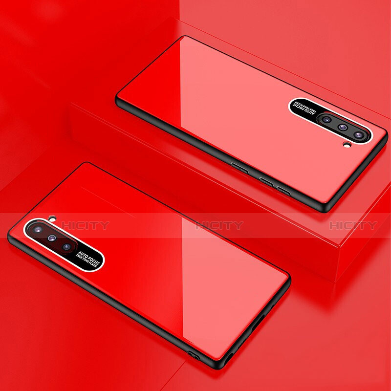 Coque Rebord Contour Silicone et Vitre Miroir Housse Etui M01 pour Samsung Galaxy Note 10 Rouge Plus