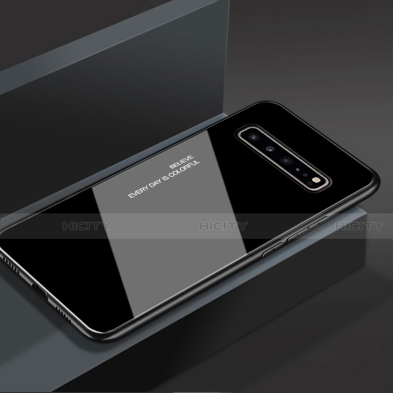 Coque Rebord Contour Silicone et Vitre Miroir Housse Etui M01 pour Samsung Galaxy S10 5G SM-G977B Noir Plus
