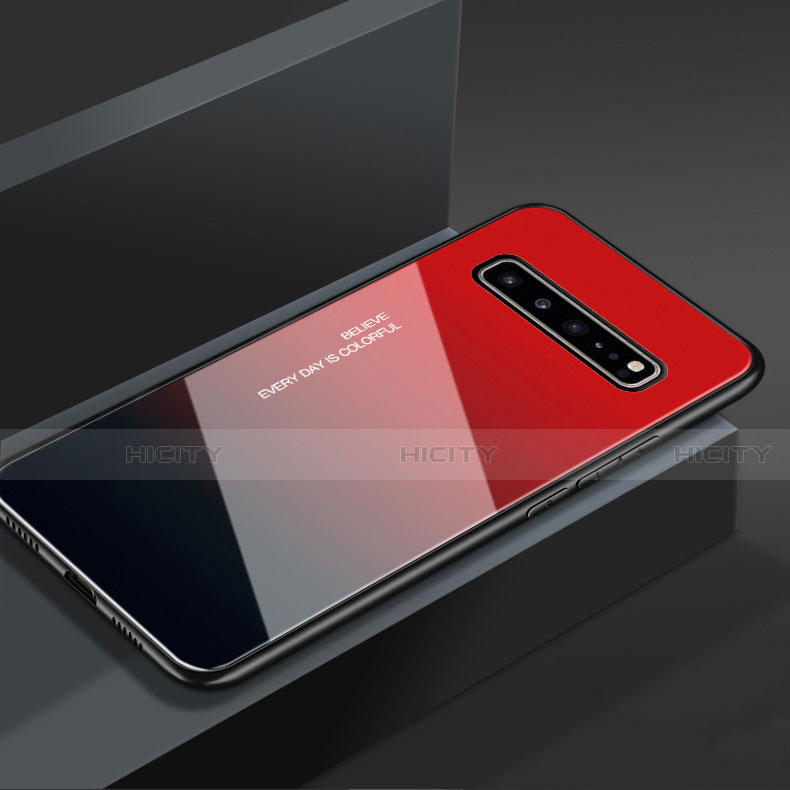 Coque Rebord Contour Silicone et Vitre Miroir Housse Etui M01 pour Samsung Galaxy S10 5G SM-G977B Rouge Plus
