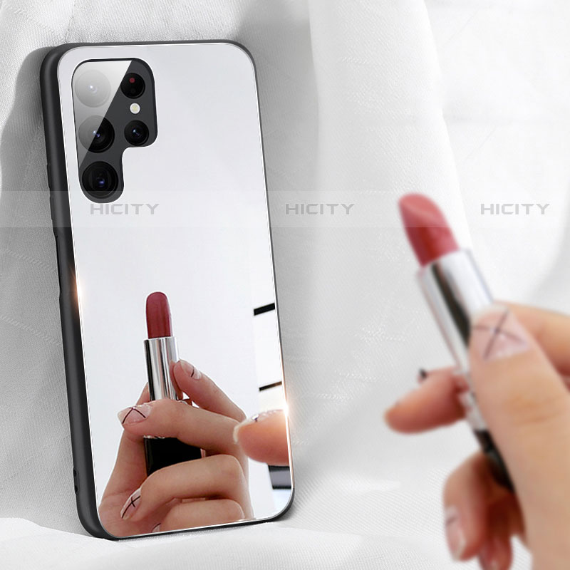 Coque Rebord Contour Silicone et Vitre Miroir Housse Etui M01 pour Samsung Galaxy S22 Ultra 5G Plus