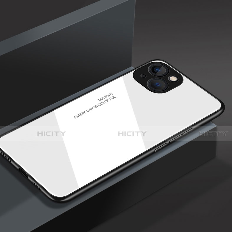 Coque Rebord Contour Silicone et Vitre Miroir Housse Etui M02 pour Apple iPhone 13 Blanc Plus