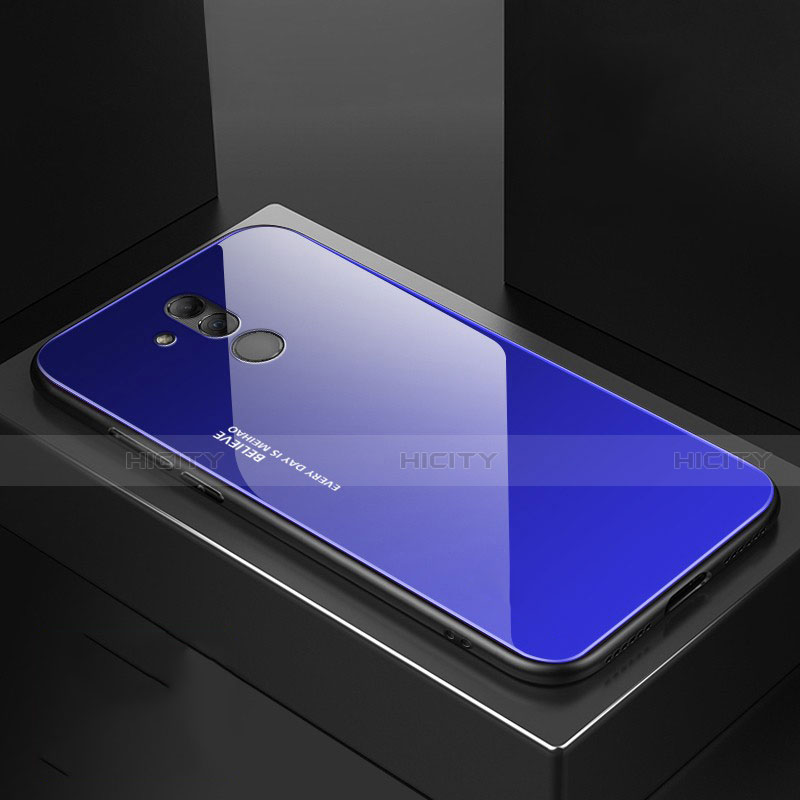 Coque Rebord Contour Silicone et Vitre Miroir Housse Etui M02 pour Huawei Mate 20 Lite Bleu Plus