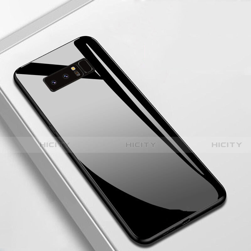 Coque Rebord Contour Silicone et Vitre Miroir Housse Etui M02 pour Samsung Galaxy Note 8 Noir Plus