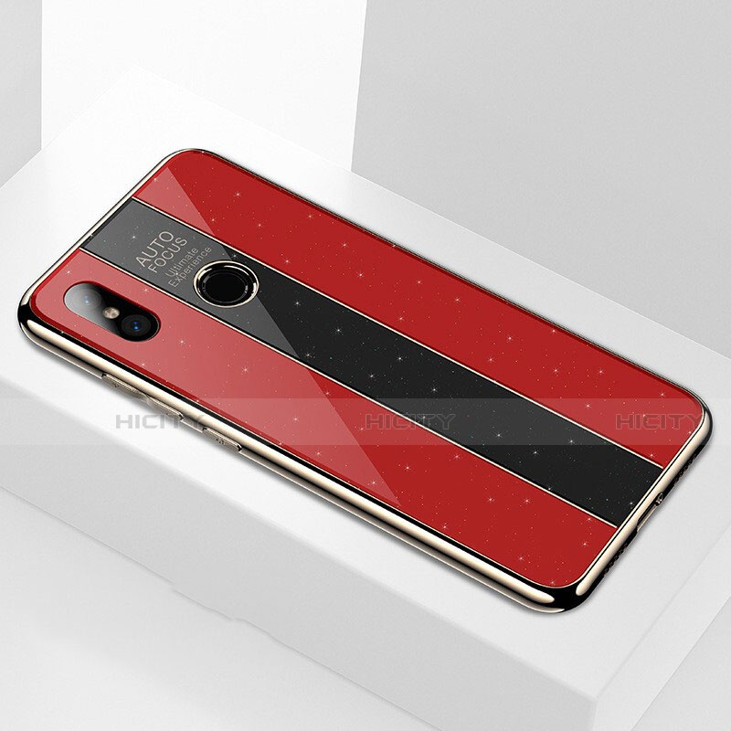 Coque Rebord Contour Silicone et Vitre Miroir Housse Etui M02 pour Xiaomi Mi A2 Rouge Plus