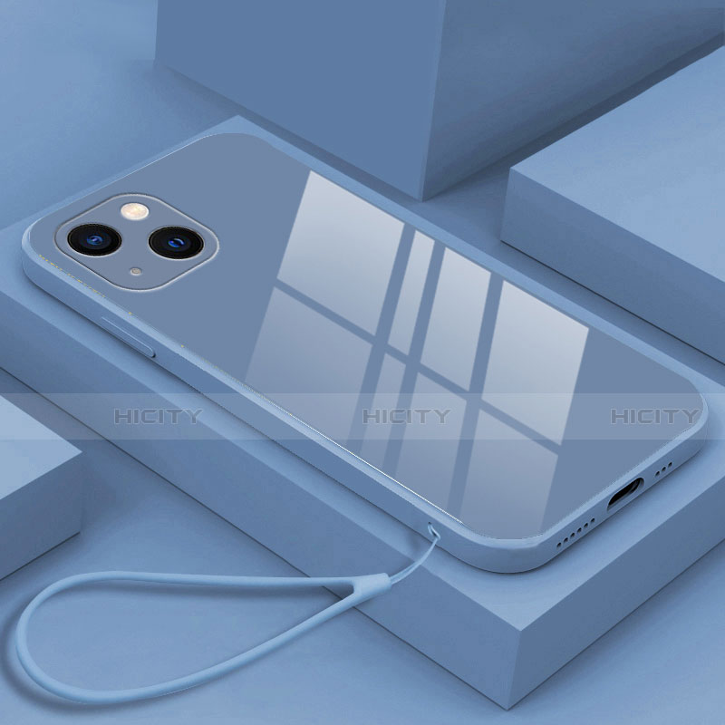 Coque Rebord Contour Silicone et Vitre Miroir Housse Etui M03 pour Apple iPhone 13 Gris Lavende Plus