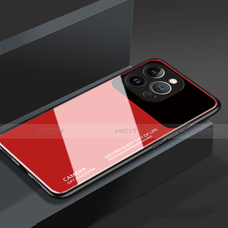 Coque Rebord Contour Silicone et Vitre Miroir Housse Etui M03 pour Apple iPhone 13 Pro Max Rouge Plus