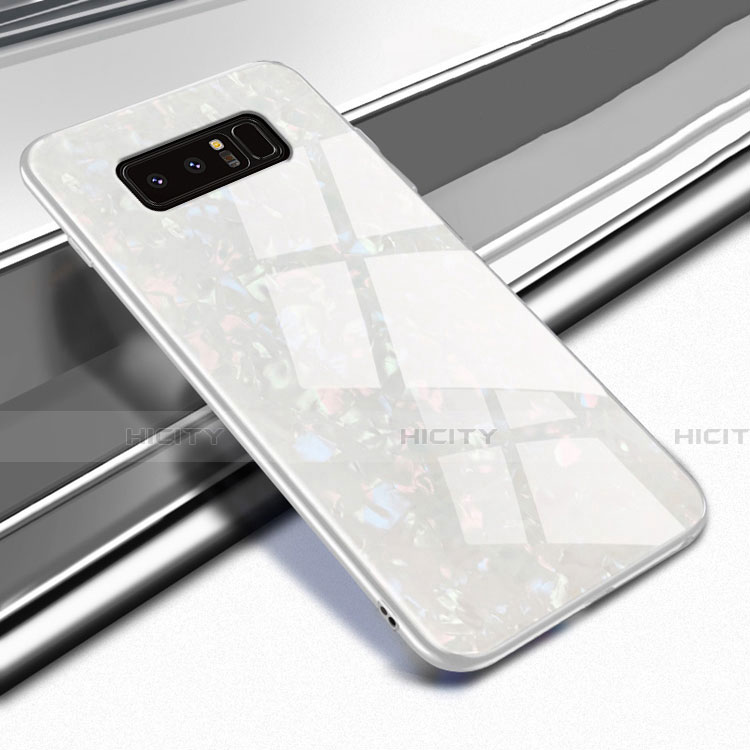 Coque Rebord Contour Silicone et Vitre Miroir Housse Etui M04 pour Samsung Galaxy Note 8 Duos N950F Blanc Plus