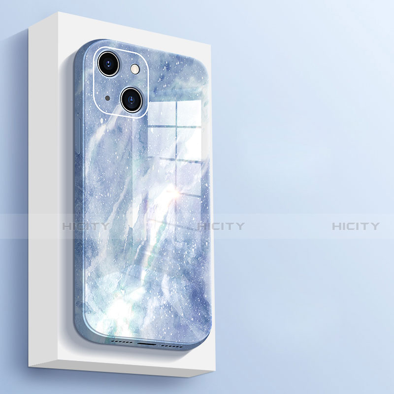 Coque Rebord Contour Silicone et Vitre Miroir Housse Etui M05 pour Apple iPhone 14 Bleu Ciel Plus