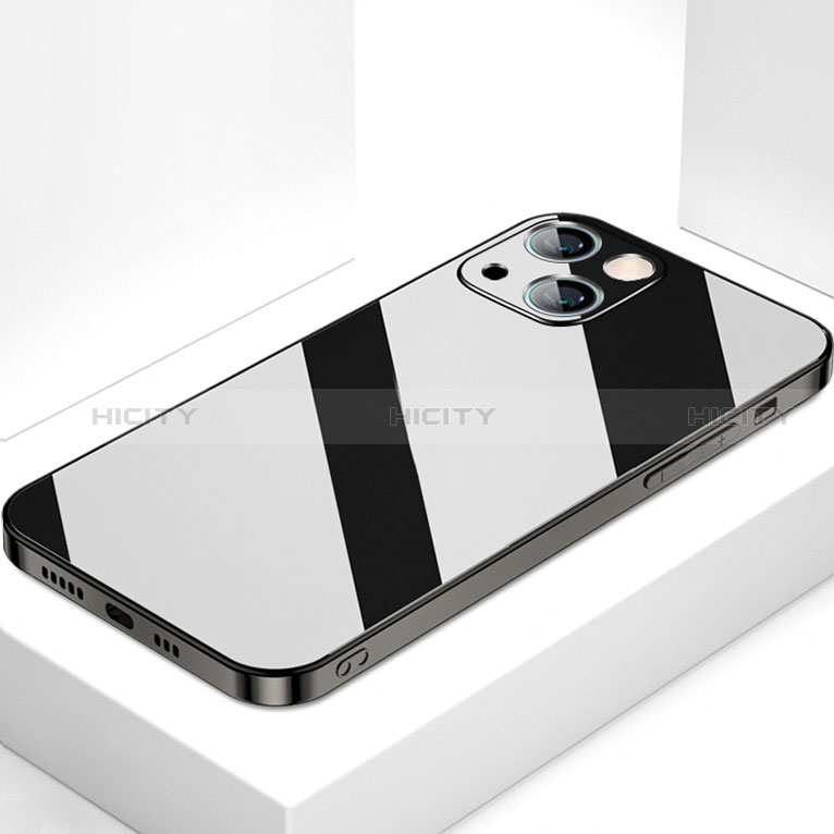 Coque Rebord Contour Silicone et Vitre Miroir Housse Etui M09 pour Apple iPhone 15 Noir Plus