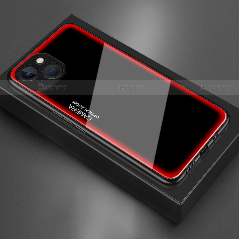 Coque Rebord Contour Silicone et Vitre Miroir Housse Etui pour Apple iPhone 13 Mini Rouge Plus