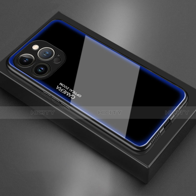 Coque Rebord Contour Silicone et Vitre Miroir Housse Etui pour Apple iPhone 13 Pro Max Bleu Plus