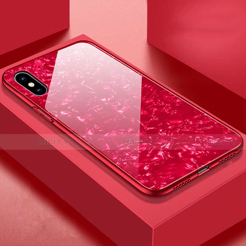 Coque Rebord Contour Silicone et Vitre Miroir Housse Etui pour Apple iPhone Xs Rouge Plus