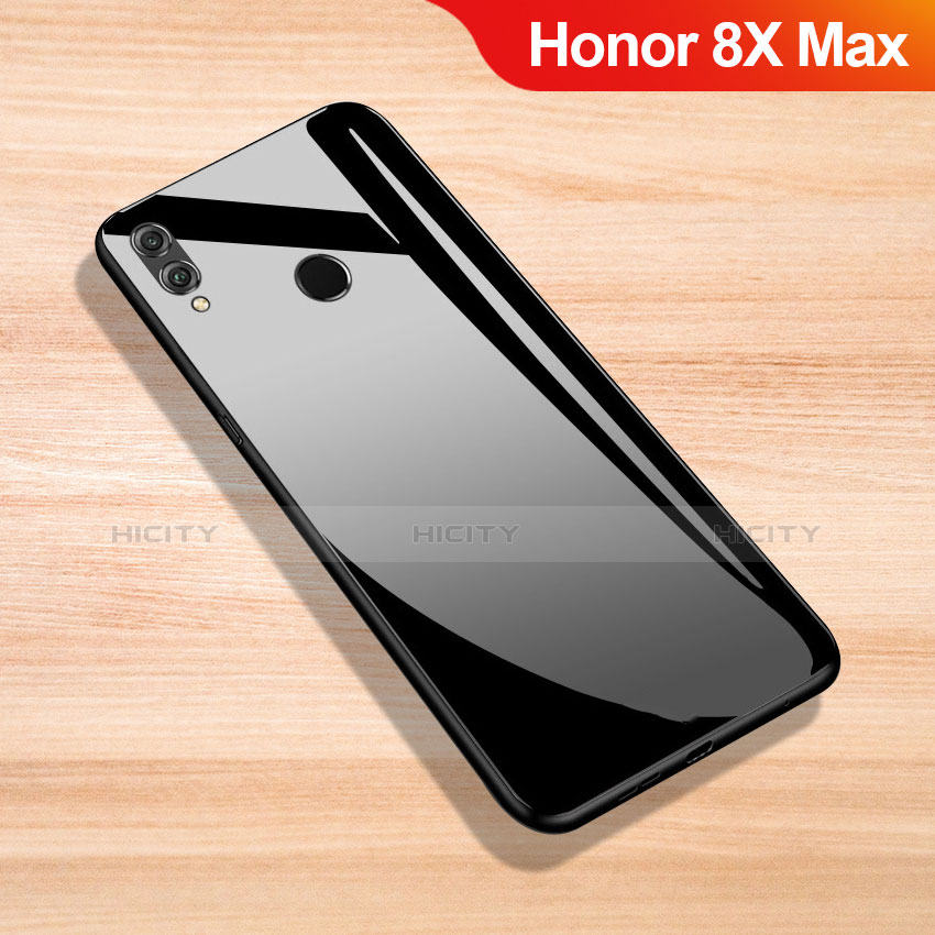 Coque Rebord Contour Silicone et Vitre Miroir Housse Etui pour Huawei Honor 8X Max Noir Plus