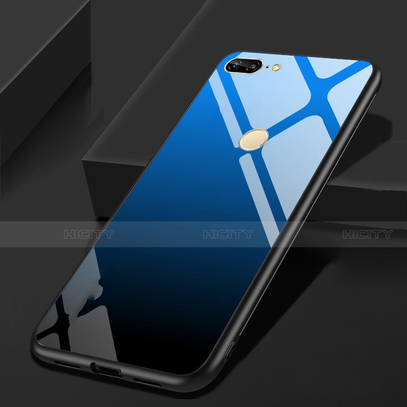 Coque Rebord Contour Silicone et Vitre Miroir Housse Etui pour Huawei Honor 9 Lite Bleu et Noir Plus