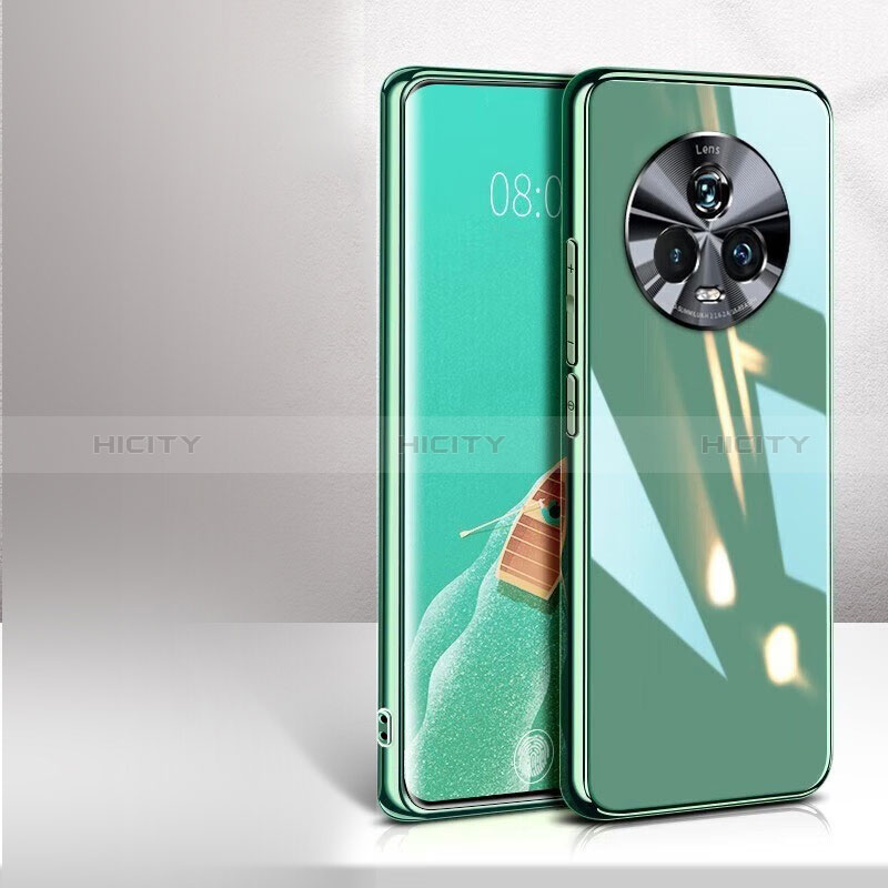 Coque Rebord Contour Silicone et Vitre Miroir Housse Etui pour Huawei Honor Magic5 5G Vert Plus