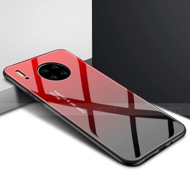 Coque Rebord Contour Silicone et Vitre Miroir Housse Etui pour Huawei Mate 30 Pro Rouge Plus