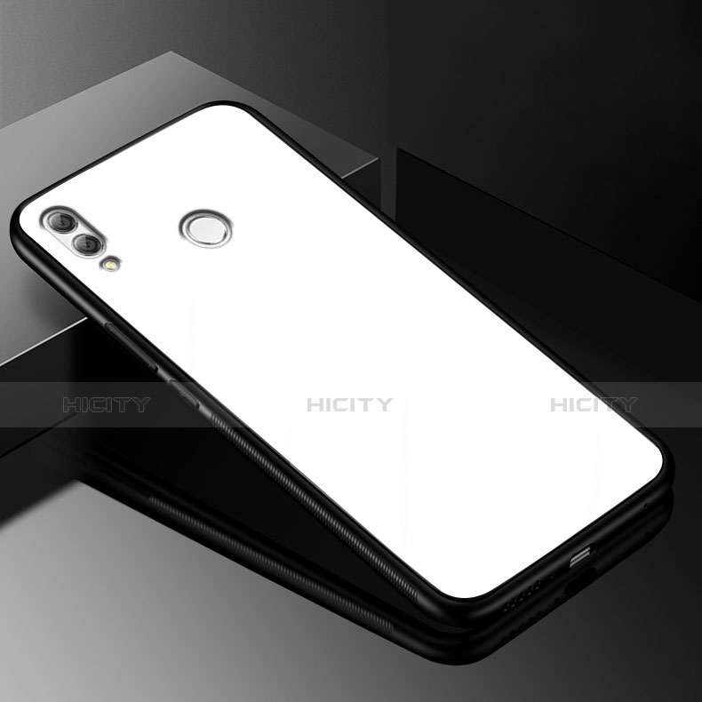 Coque Rebord Contour Silicone et Vitre Miroir Housse Etui pour Huawei Y9 (2019) Blanc Plus