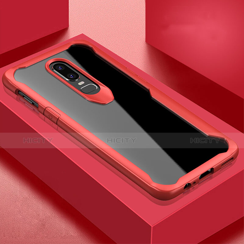 Coque Rebord Contour Silicone et Vitre Miroir Housse Etui pour OnePlus 6 Rouge Plus