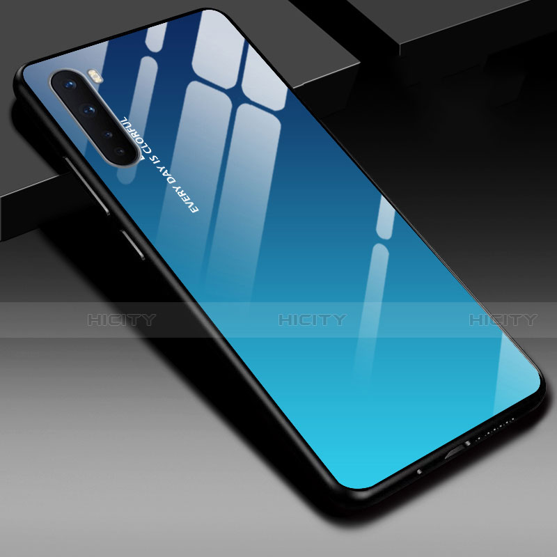 Coque Rebord Contour Silicone et Vitre Miroir Housse Etui pour OnePlus Nord Bleu Plus