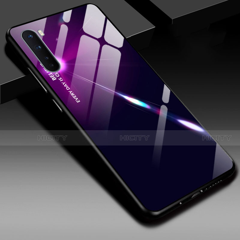 Coque Rebord Contour Silicone et Vitre Miroir Housse Etui pour OnePlus Nord Violet et Noir Plus