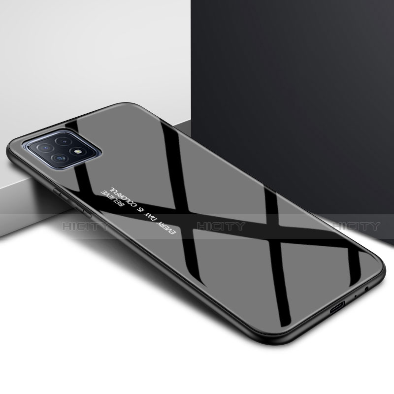 Coque Rebord Contour Silicone et Vitre Miroir Housse Etui pour Oppo A72 5G Noir Plus