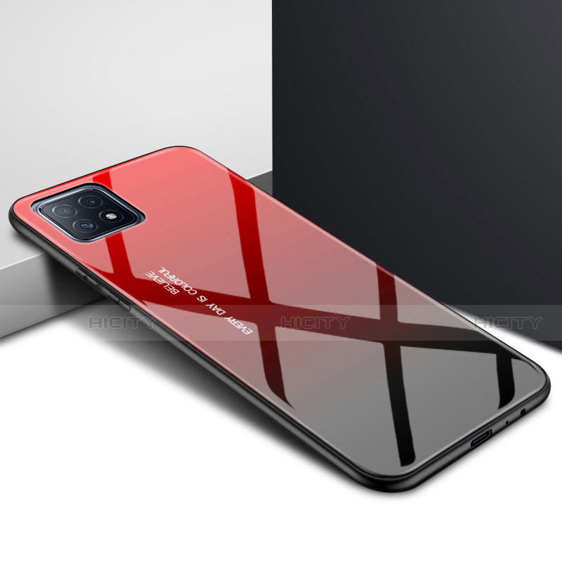 Coque Rebord Contour Silicone et Vitre Miroir Housse Etui pour Oppo A72 5G Rouge Plus